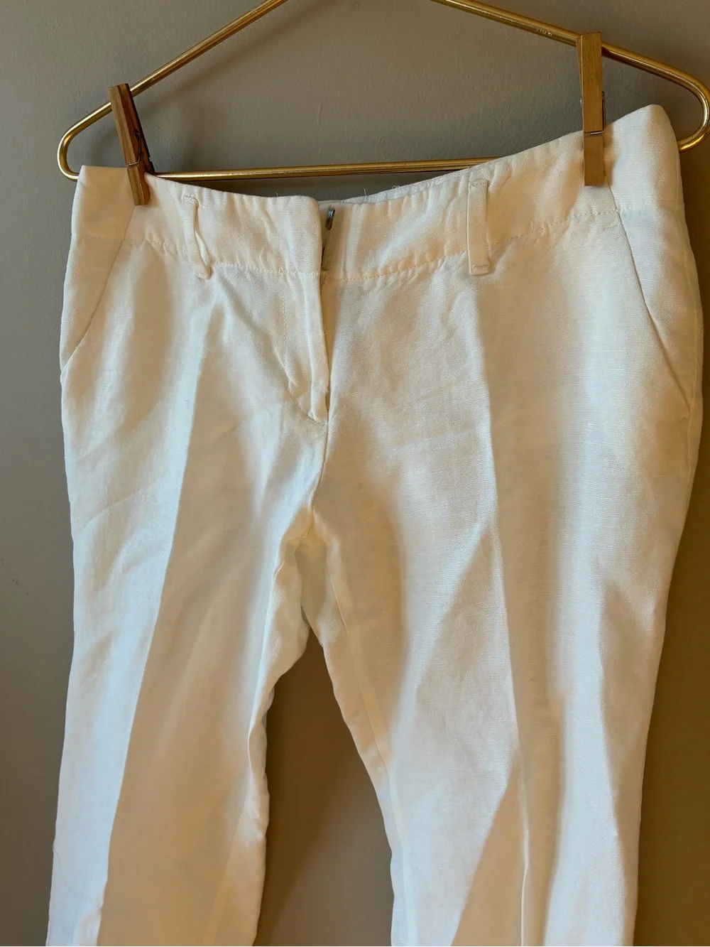 Women's white linen blend cropped pants 4P